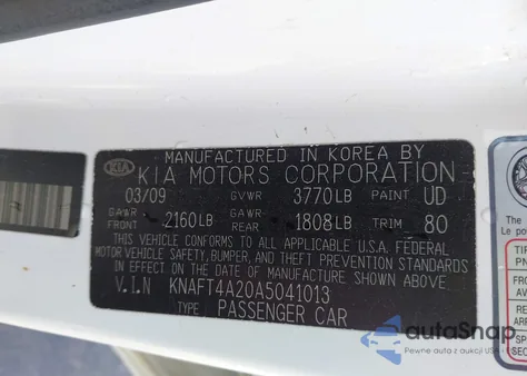 2010 Kia Forte Lx из США, поврежденный, VIN KNAFT4A20A5041013